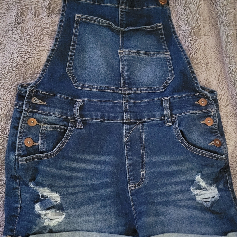 Denim Overalls with Distressed Details